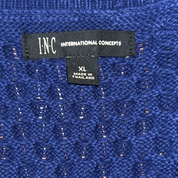 INC Dylan Cardigan Sweater Blue Colorblock Men's Size XL Fisherman Knit Cotton - Picture 6 of 10